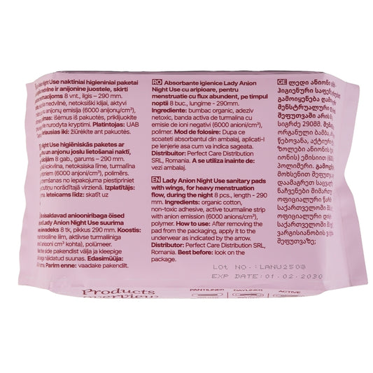 Absorbante 5 picaturi Night Use 290mm, 8 bucati, Lady Anion