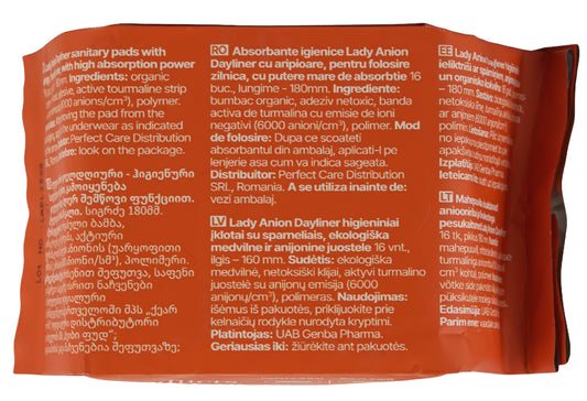 Absorbante zilnice cu bumbac organic Dayliner 180mm, 16 bucati, Lady Anion